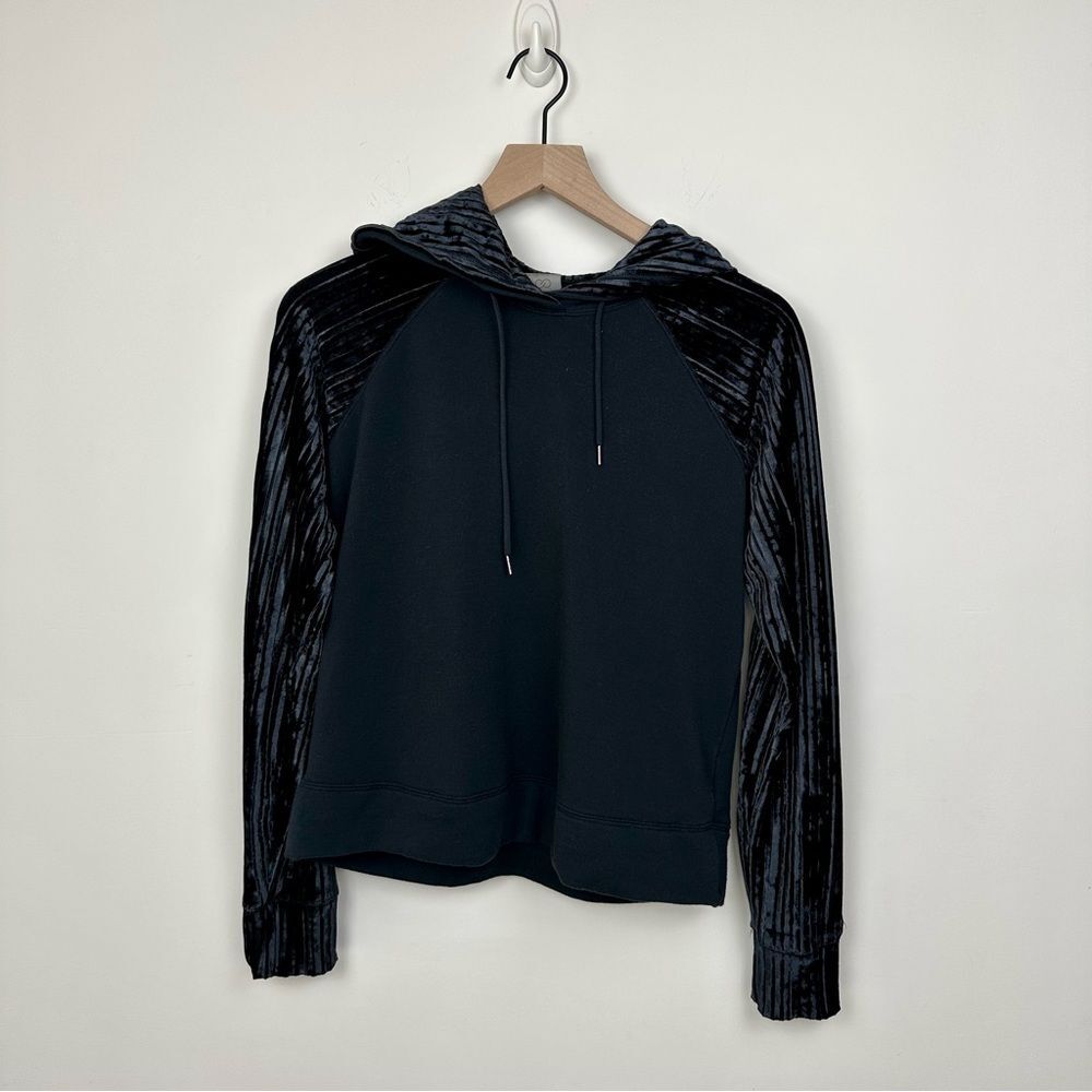 Calia by Carrie Underwood Effortless Black Ribbed Velour Hoodie, S